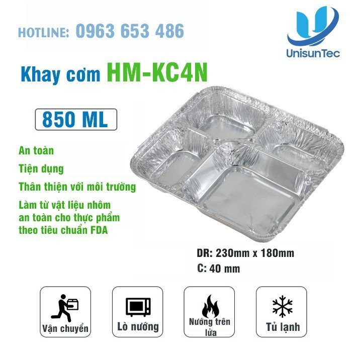Khay cơm 4 ngăn 850ml